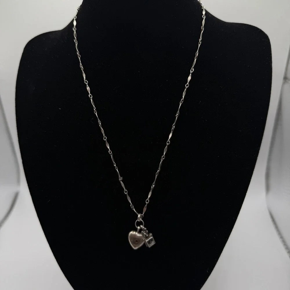 Vintage Artisan Signed Sterling Silver Pugfy Heart Photo Charm Necklace 16